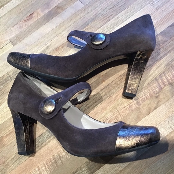 Franco Sarto Brown Suede Ulrich Mary Jane Bronze Cap Toe Heels Size 7.5 M. - Picture 7 of 10
